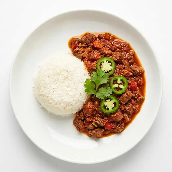 Spicy Mexican Beef Chili With Jasmine Rice & Jalapeno